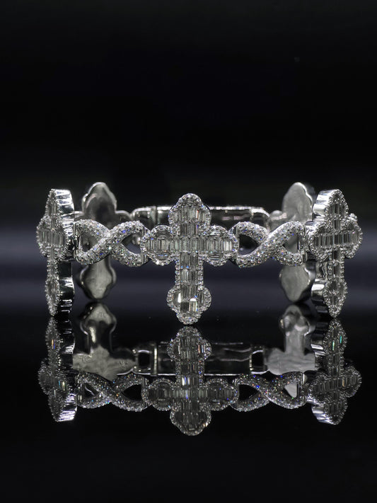 VVS1 Diamond Cross Link Bracelet, VVS1 Quality Baguette Moissanite Diamond, Pass Diamond Tester, Heavy Quality 925 Sterling Silver
