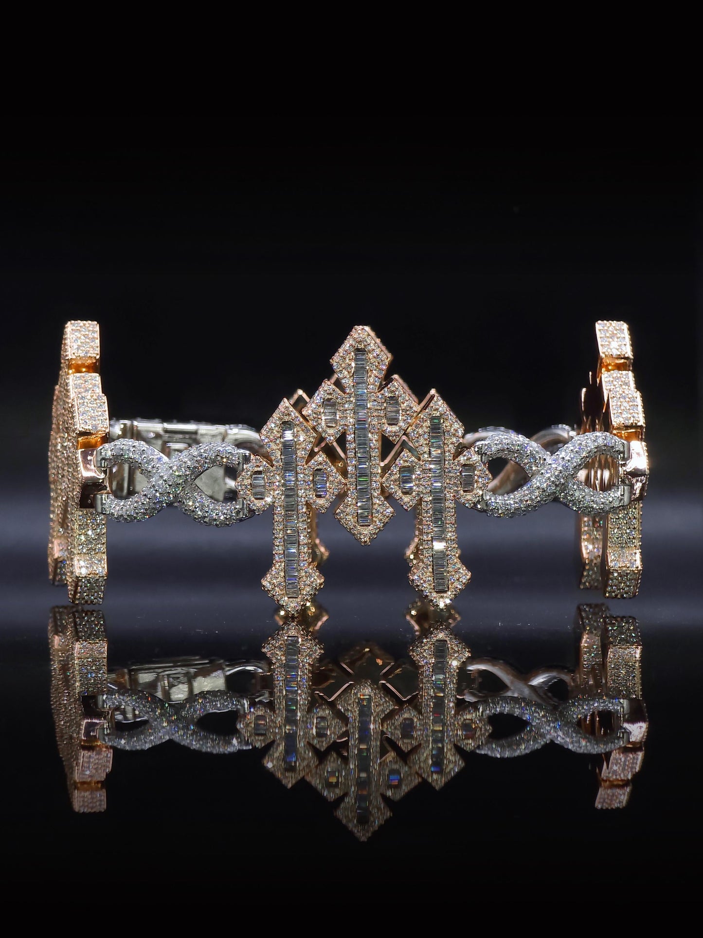 VVS1 Diamond Chrome Infinity Link Bracelet, VVS1 Quality Baguette Moissanite Diamond, Pass Diamond Tester, Heavy Quality 925 Sterling Silver