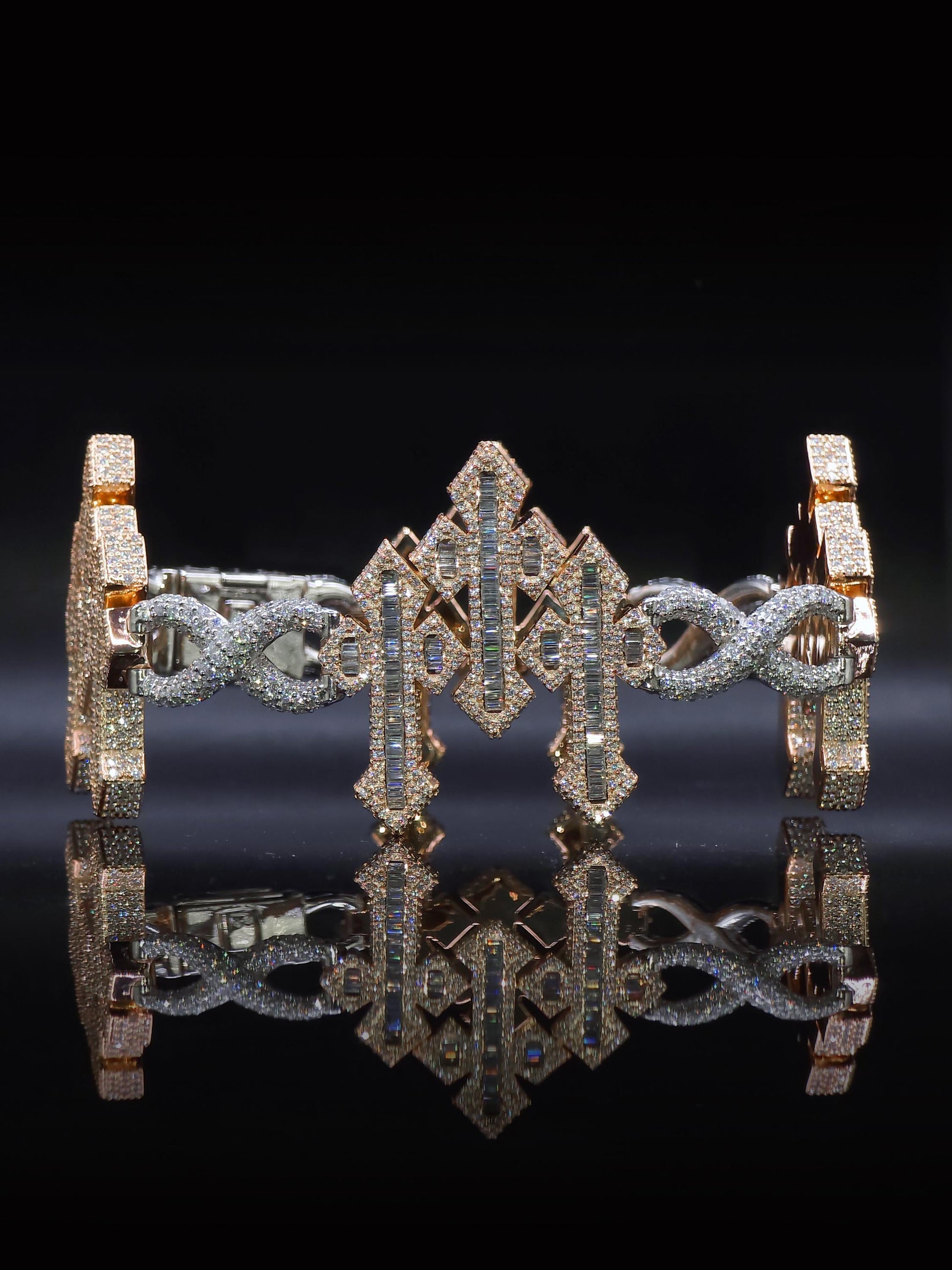 VVS1 Diamond Chrome Infinity Link Bracelet, VVS1 Quality Baguette Moissanite Diamond, Pass Diamond Tester, Heavy Quality 925 Sterling Silver