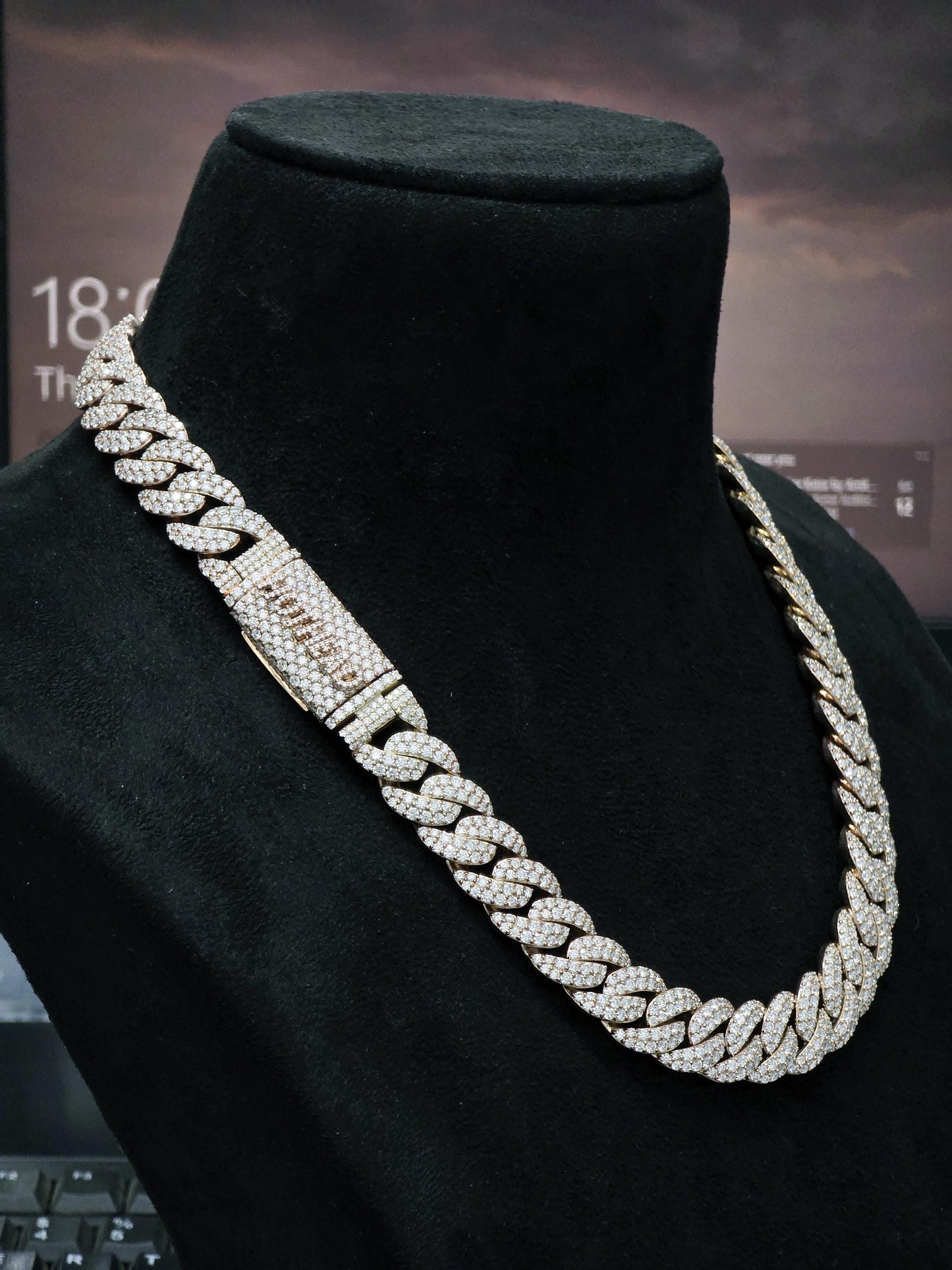 16mm Iced Out Miami Cuban Chain, VVS1 Moissanite, Rose Gold Plated Sterling Silver