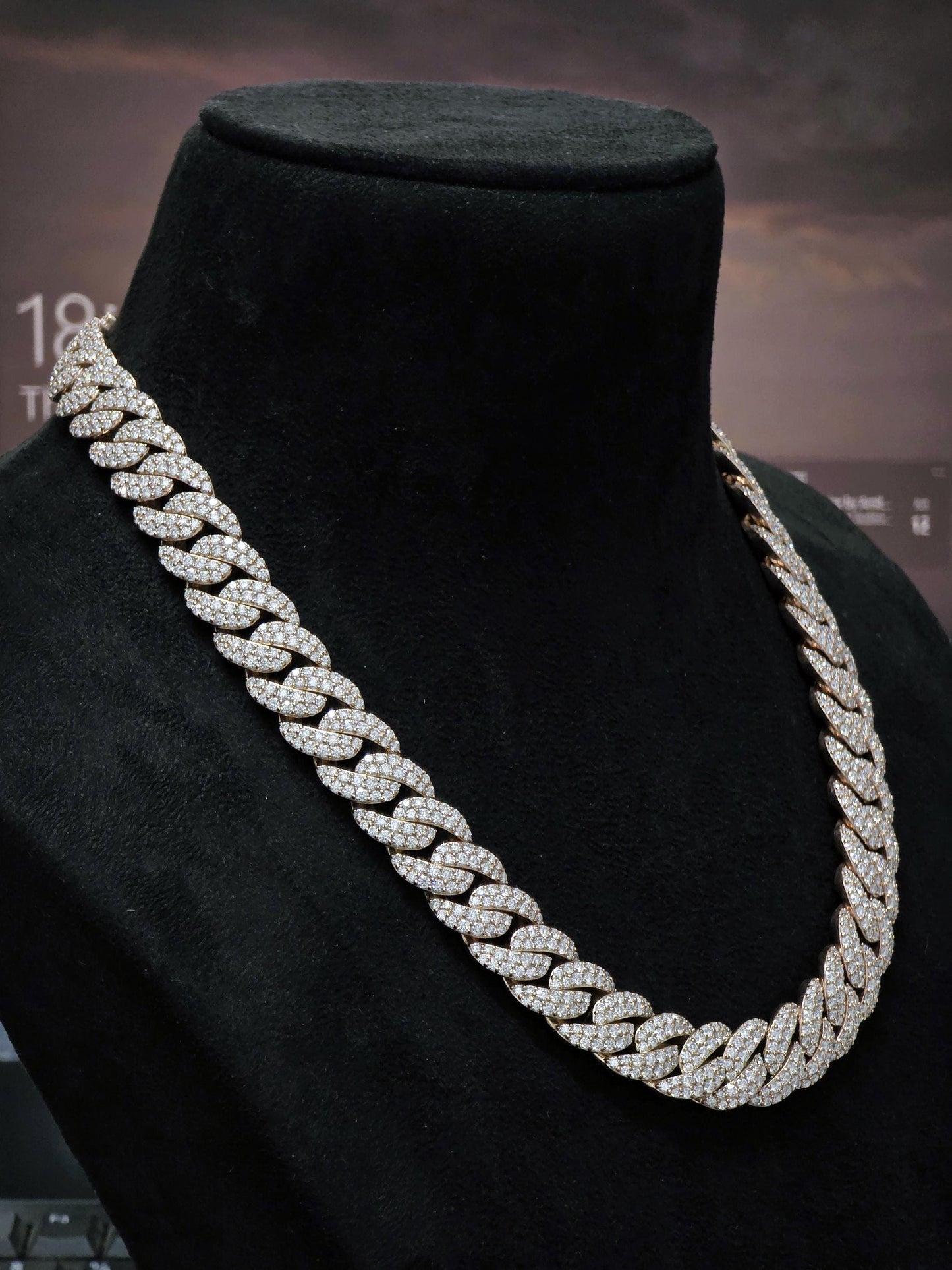 16mm Iced Out Miami Cuban Chain, VVS1 Moissanite, Rose Gold Plated Sterling Silver