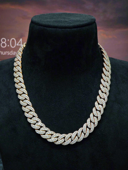 16mm Iced Out Miami Cuban Chain, VVS1 Moissanite, Rose Gold Plated Sterling Silver