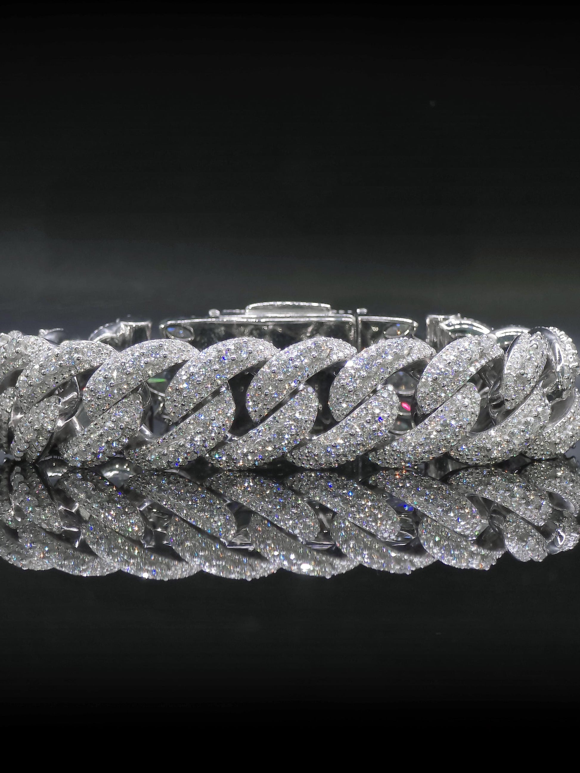 20mm Iced Miami Cuban Link Bracelet, Custom Designer Lock, VVS Moissanite, Rhodium Plated Silver