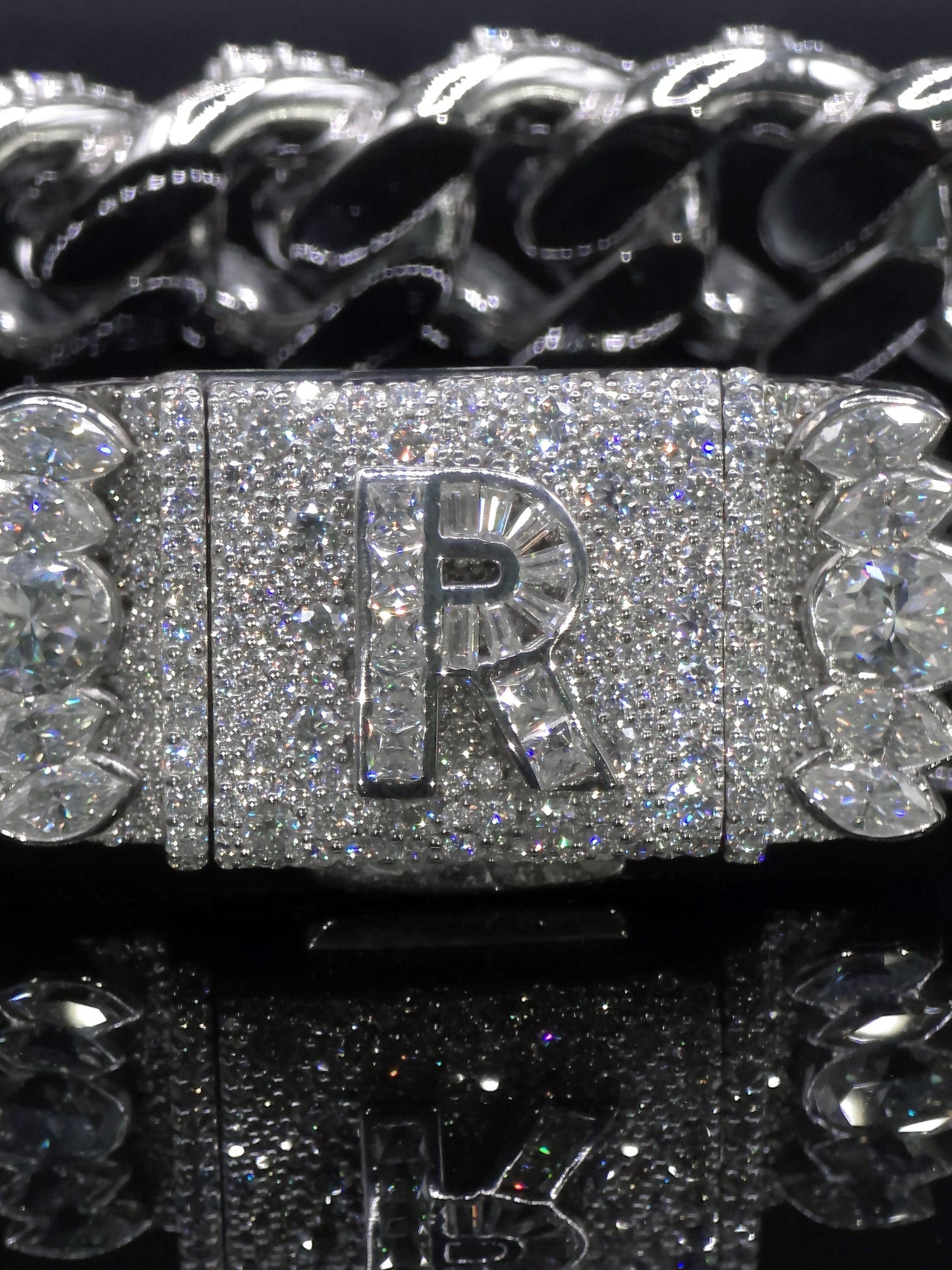 20mm Iced Miami Cuban Link Bracelet, Custom Designer Lock, VVS Moissanite, Rhodium Plated Silver