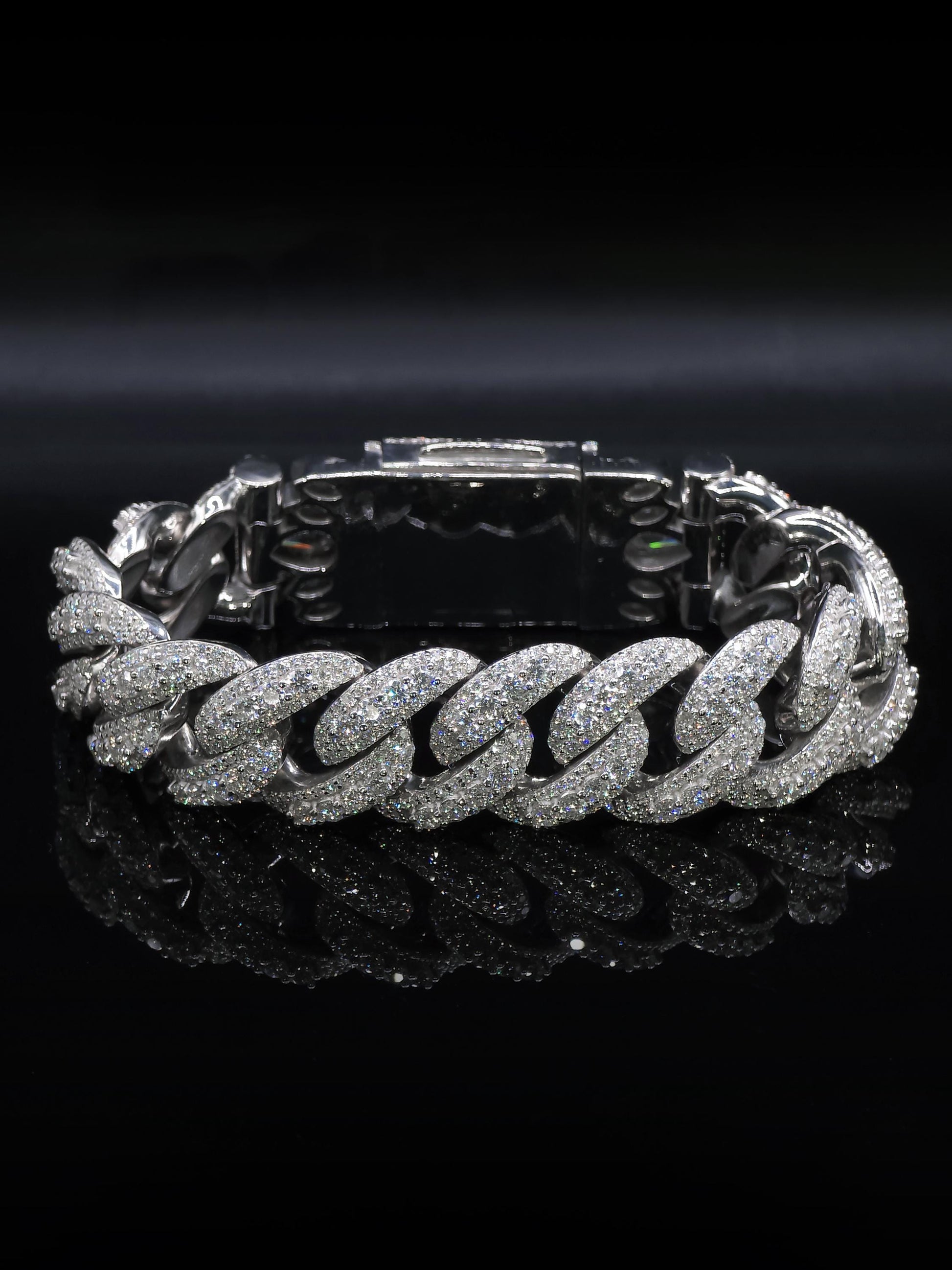 20mm Iced Miami Cuban Link Bracelet, Custom Designer Lock, VVS Moissanite, Rhodium Plated Silver