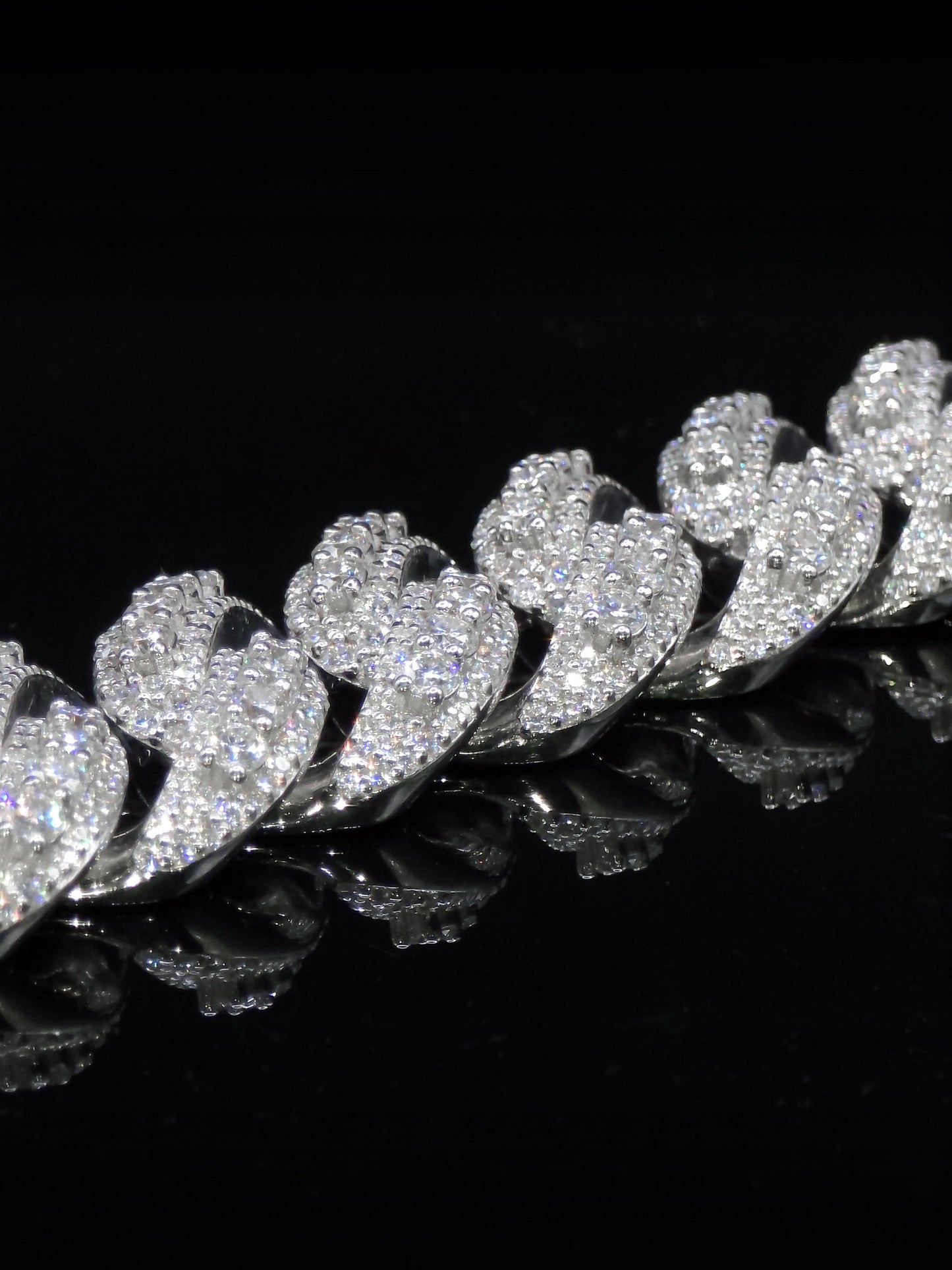 20mm Iced Miami Cuban Link Bracelet, Custom Designer Lock, VVS Moissanite, Rhodium Plated Silver