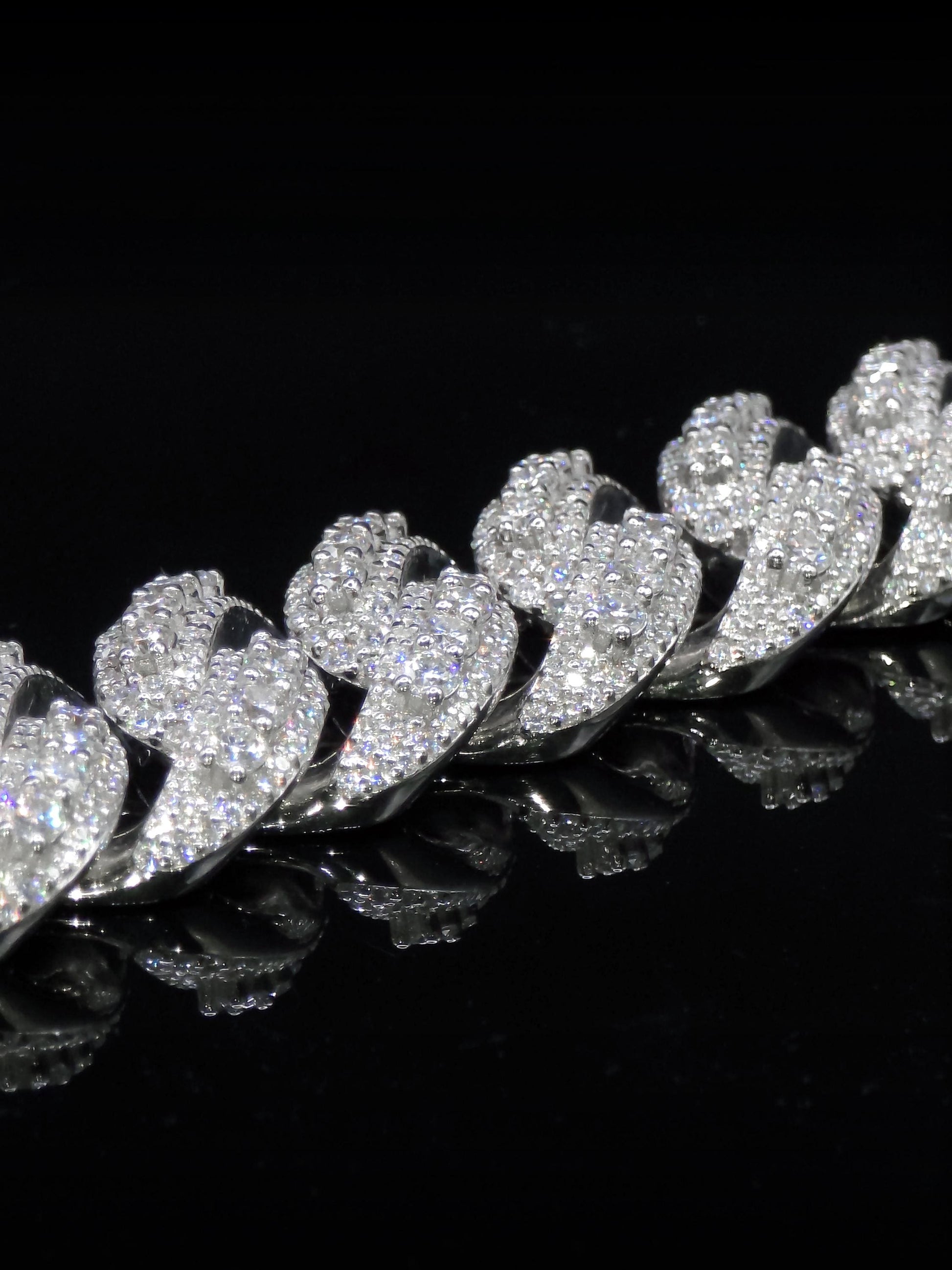 20mm Iced Miami Cuban Link Bracelet, Custom Designer Lock, VVS Moissanite, Rhodium Plated Silver