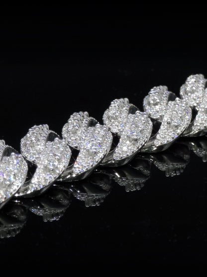 20mm Iced Miami Cuban Link Bracelet, Custom Designer Lock, VVS Moissanite, Rhodium Plated Silver