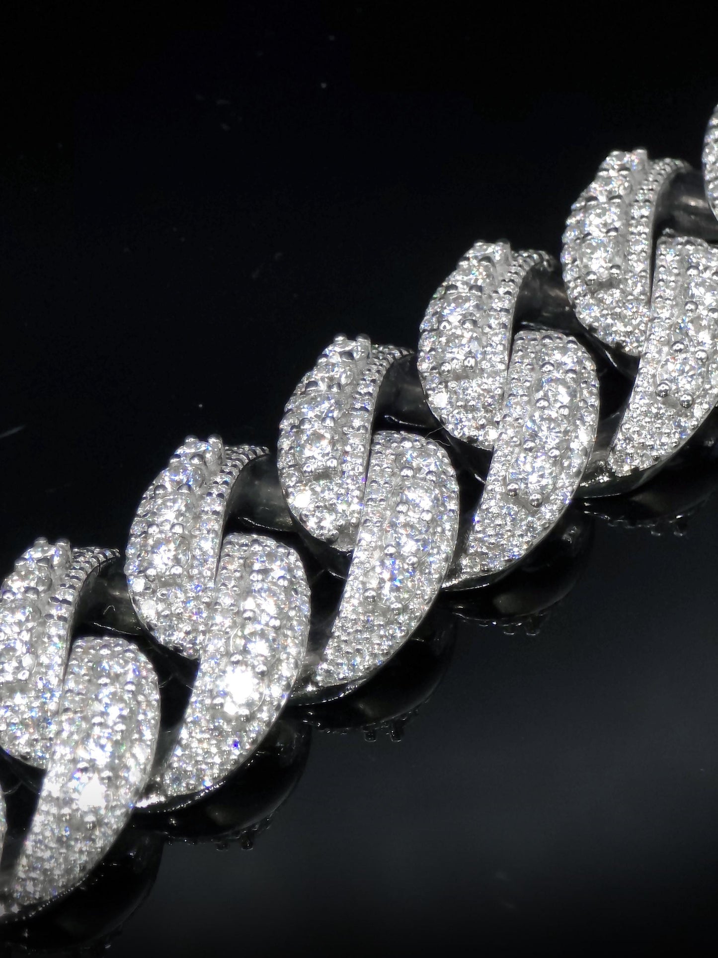 20mm Iced Miami Cuban Link Bracelet, Custom Designer Lock, VVS Moissanite, Rhodium Plated Silver