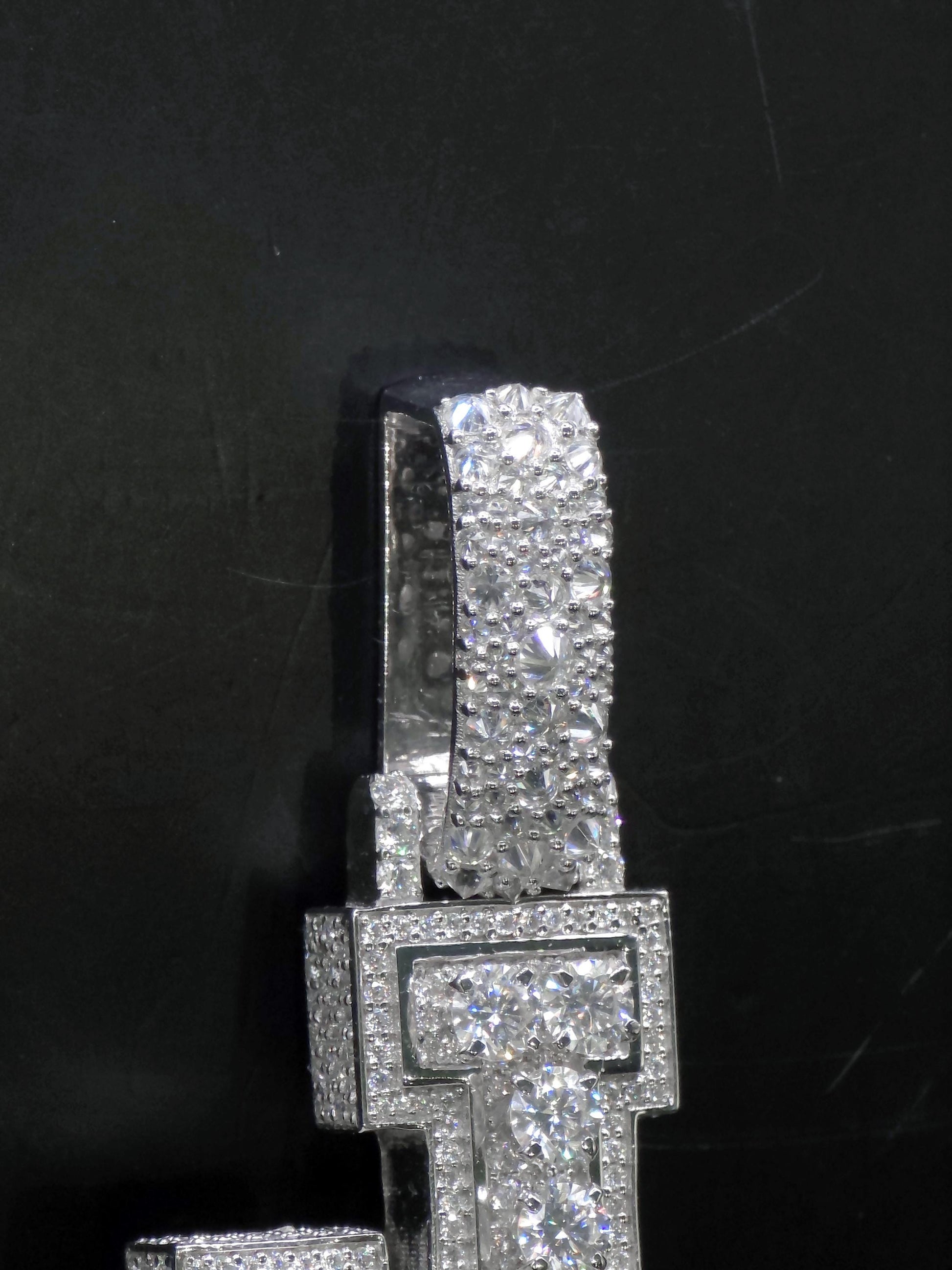 VVS Moissanite Vertical Name Pendant, 925 Sterling Silver Rhodium Plated Hip Hop Jewelry, Diamond Tester Pass