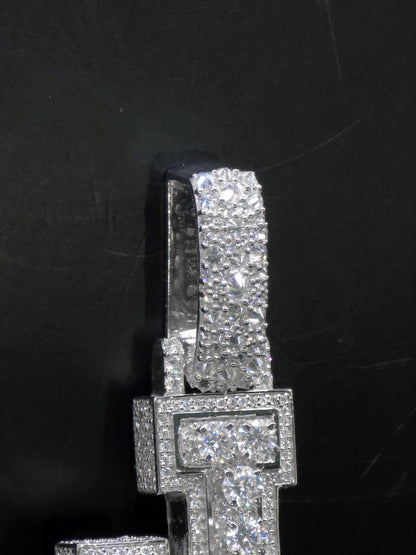 VVS Moissanite Vertical Name Pendant, 925 Sterling Silver Rhodium Plated Hip Hop Jewelry, Diamond Tester Pass