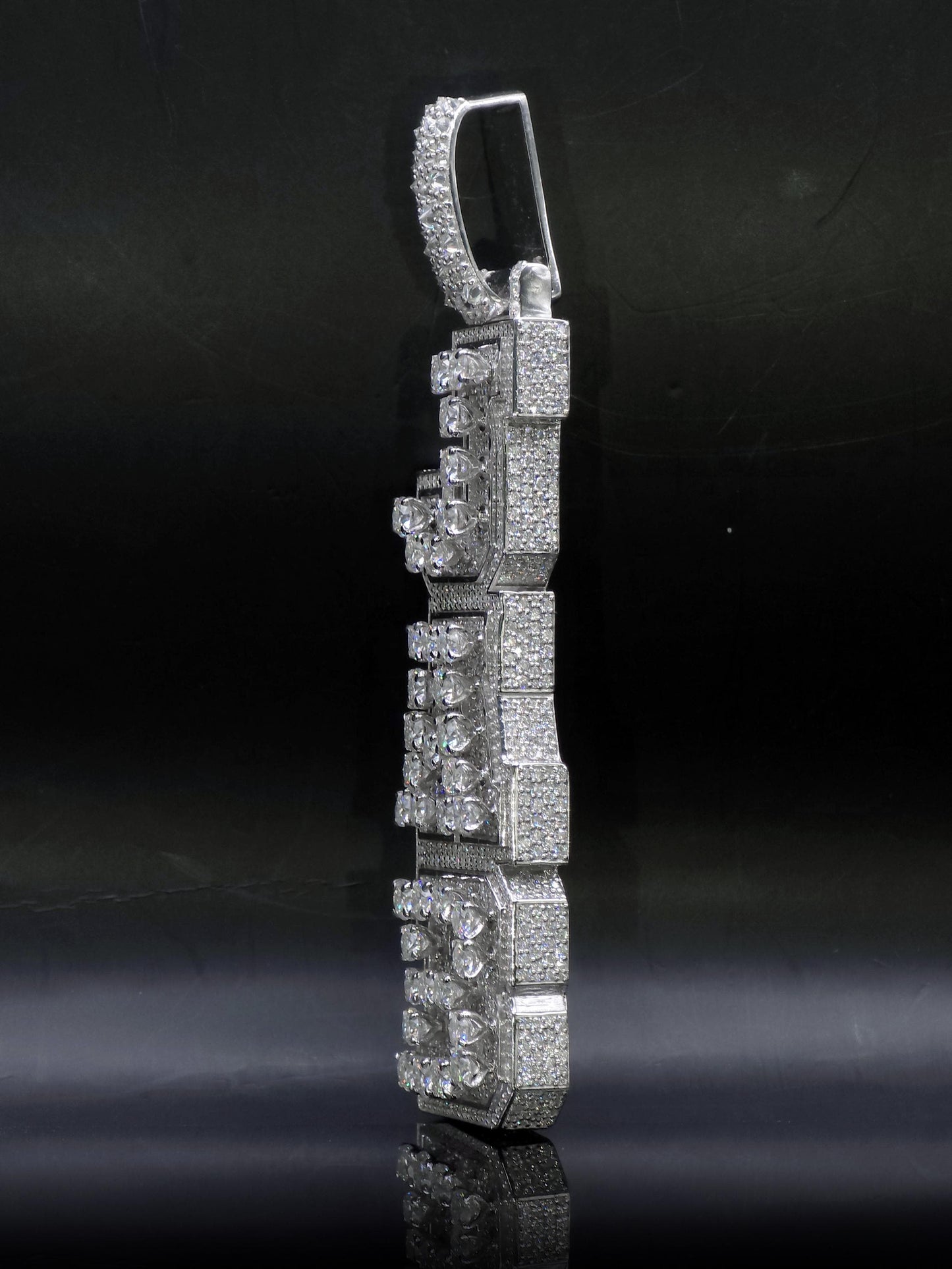 VVS Moissanite Vertical Name Pendant, 925 Sterling Silver Rhodium Plated Hip Hop Jewelry, Diamond Tester Pass