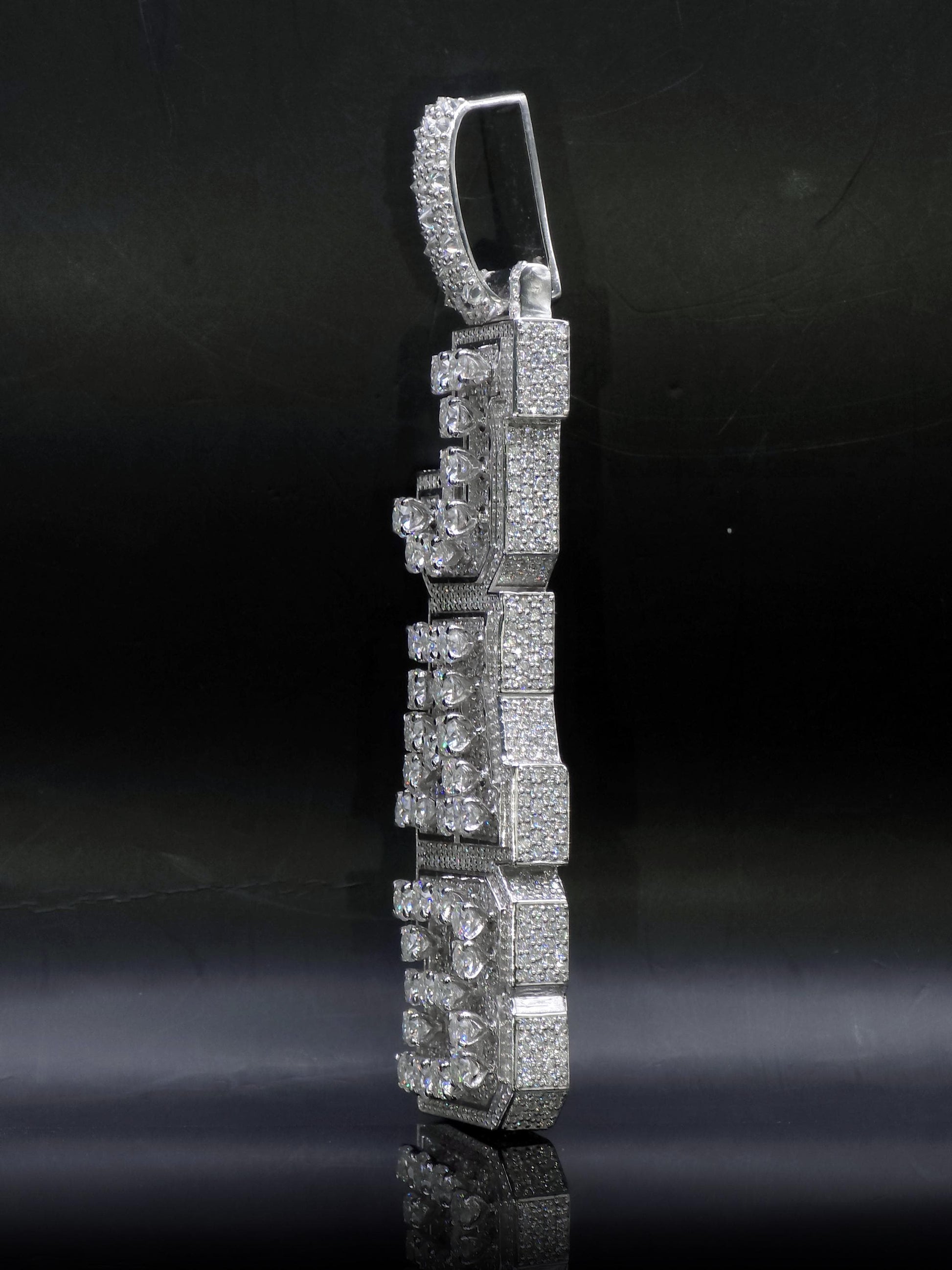 VVS Moissanite Vertical Name Pendant, 925 Sterling Silver Rhodium Plated Hip Hop Jewelry, Diamond Tester Pass
