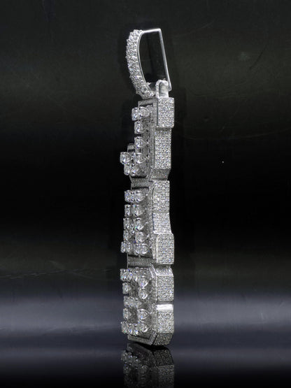 VVS Moissanite Vertical Name Pendant, 925 Sterling Silver Rhodium Plated Hip Hop Jewelry, Diamond Tester Pass