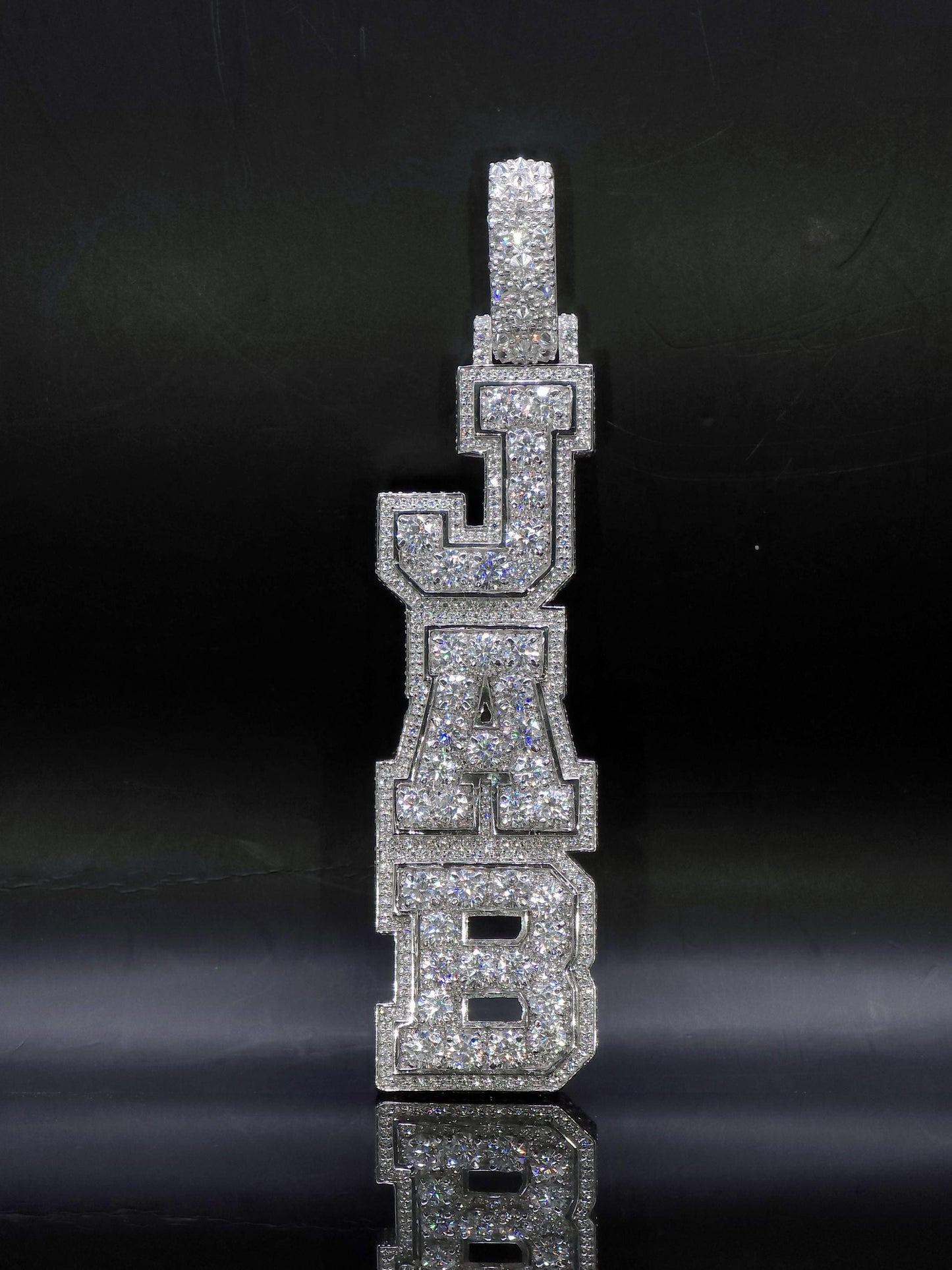 VVS Moissanite Vertical Name Pendant, 925 Sterling Silver Rhodium Plated Hip Hop Jewelry, Diamond Tester Pass