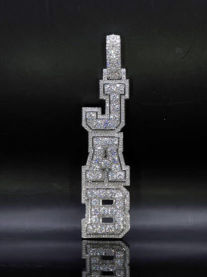 VVS Moissanite Vertical Name Pendant, 925 Sterling Silver Rhodium Plated Hip Hop Jewelry, Diamond Tester Pass