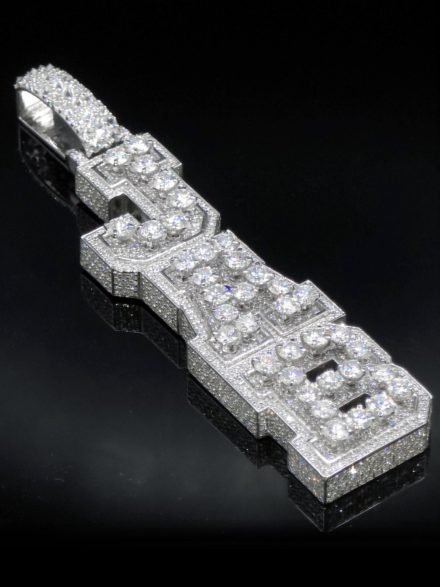 VVS Moissanite Vertical Name Pendant, 925 Sterling Silver Rhodium Plated Hip Hop Jewelry, Diamond Tester Pass