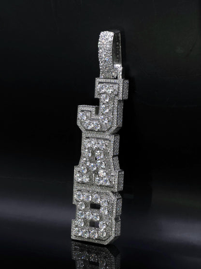 VVS Moissanite Vertical Name Pendant, 925 Sterling Silver Rhodium Plated Hip Hop Jewelry, Diamond Tester Pass