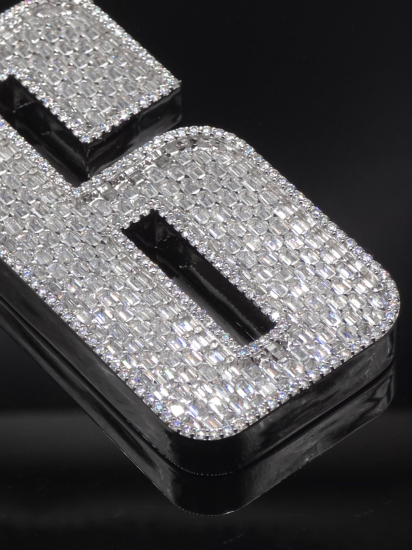 Emerald cut VVS1 Moissanite Layered Number "9" Pendant, Iced out Chunky Pendant, Custom Letter, 925 Sterling Silver / 10k, Hip Hop Pendant