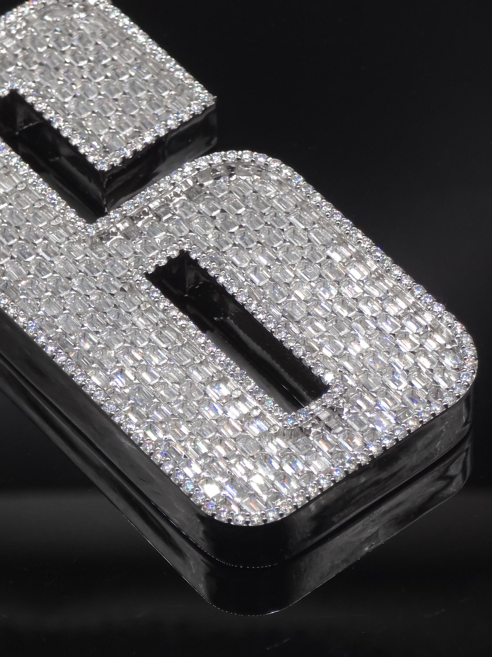 Emerald cut VVS1 Moissanite Layered Number "9" Pendant, Iced out Chunky Pendant, Custom Letter, 925 Sterling Silver / 10k, Hip Hop Pendant