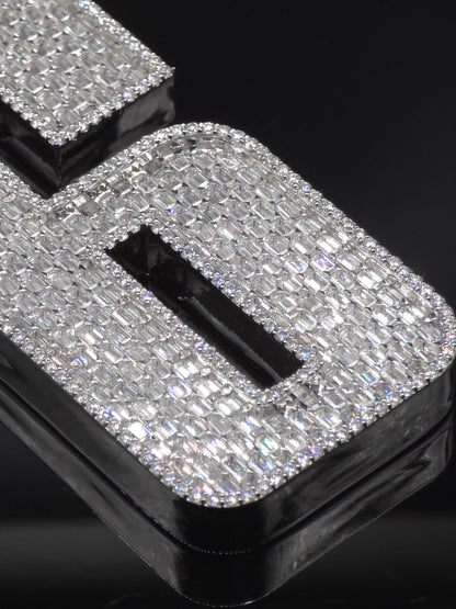 Emerald cut VVS1 Moissanite Layered Number "9" Pendant, Iced out Chunky Pendant, Custom Letter, 925 Sterling Silver / 10k, Hip Hop Pendant