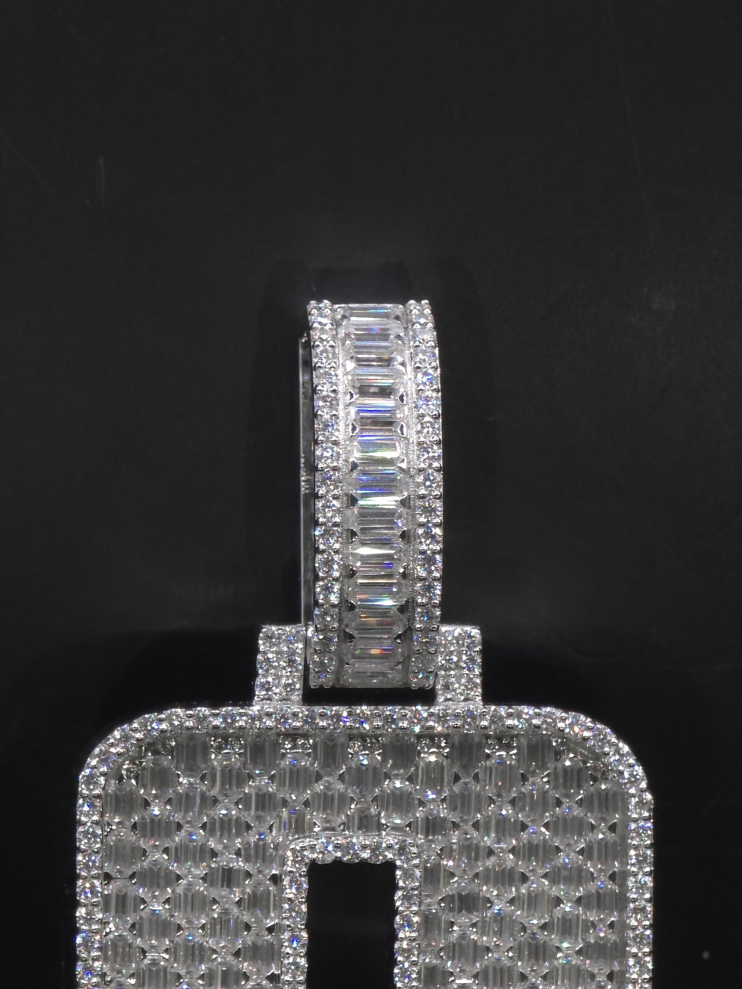 Emerald cut VVS1 Moissanite Layered Number "9" Pendant, Iced out Chunky Pendant, Custom Letter, 925 Sterling Silver / 10k, Hip Hop Pendant