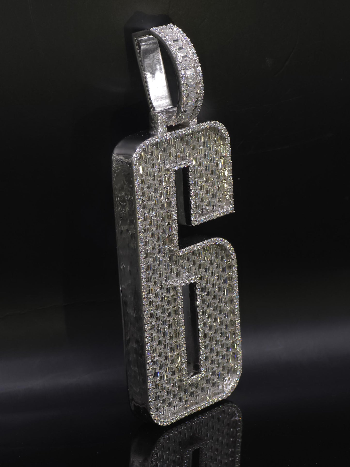 Emerald cut VVS1 Moissanite Layered Number "9" Pendant, Iced out Chunky Pendant, Custom Letter, 925 Sterling Silver / 10k, Hip Hop Pendant