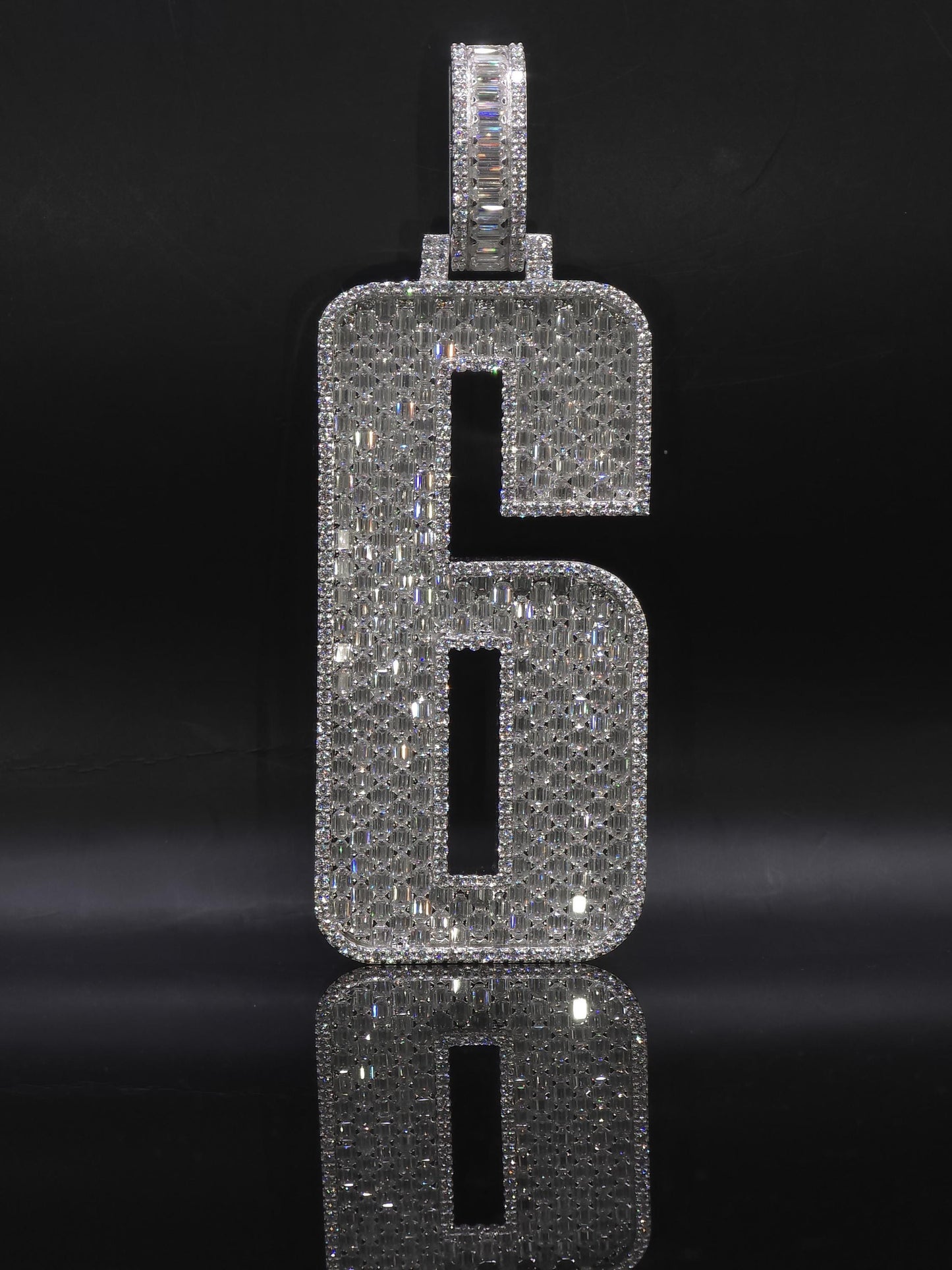 Emerald cut VVS1 Moissanite Layered Number "9" Pendant, Iced out Chunky Pendant, Custom Letter, 925 Sterling Silver / 10k, Hip Hop Pendant