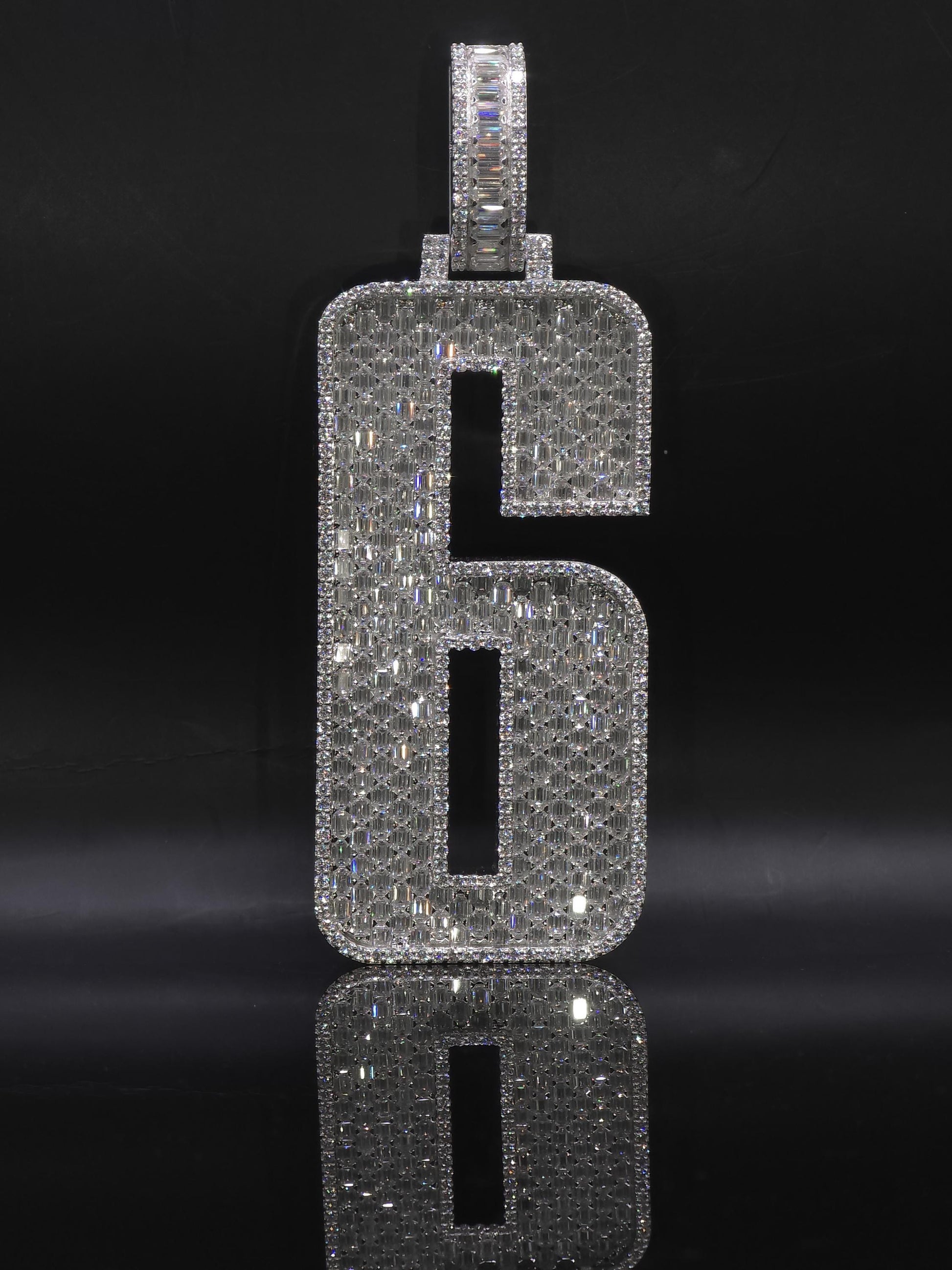 Emerald cut VVS1 Moissanite Layered Number "9" Pendant, Iced out Chunky Pendant, Custom Letter, 925 Sterling Silver / 10k, Hip Hop Pendant