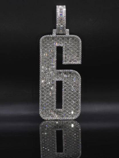 Emerald cut VVS1 Moissanite Layered Number "9" Pendant, Iced out Chunky Pendant, Custom Letter, 925 Sterling Silver / 10k, Hip Hop Pendant