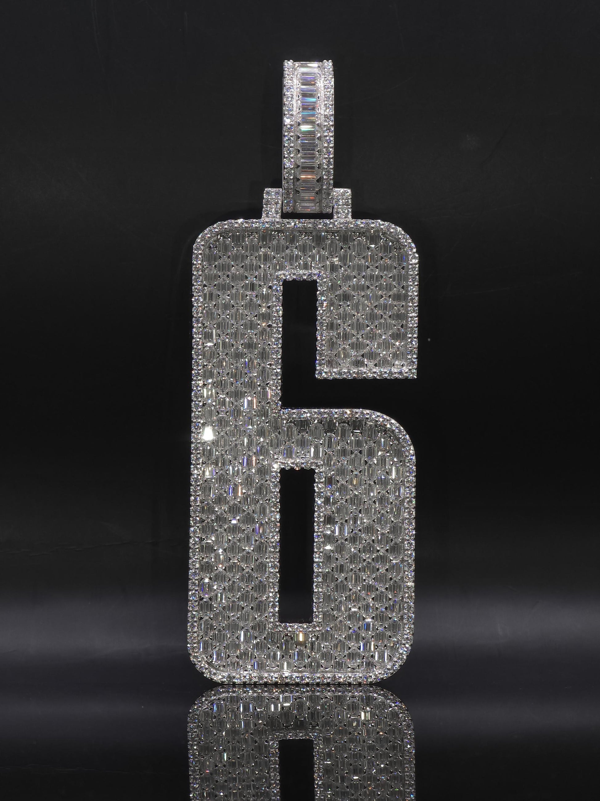 Emerald cut VVS1 Moissanite Layered Number "9" Pendant, Iced out Chunky Pendant, Custom Letter, 925 Sterling Silver / 10k, Hip Hop Pendant