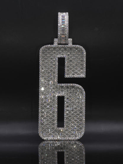 Emerald cut VVS1 Moissanite Layered Number "9" Pendant, Iced out Chunky Pendant, Custom Letter, 925 Sterling Silver / 10k, Hip Hop Pendant