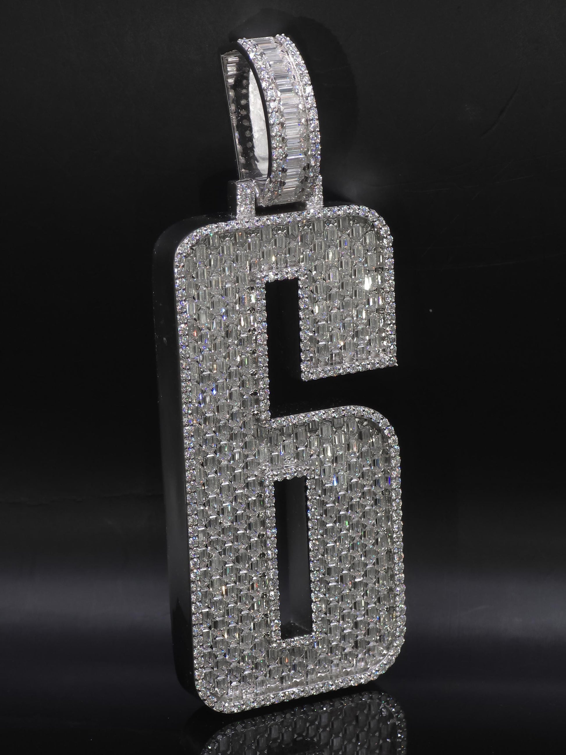 Emerald cut VVS1 Moissanite Layered Number "9" Pendant, Iced out Chunky Pendant, Custom Letter, 925 Sterling Silver / 10k, Hip Hop Pendant