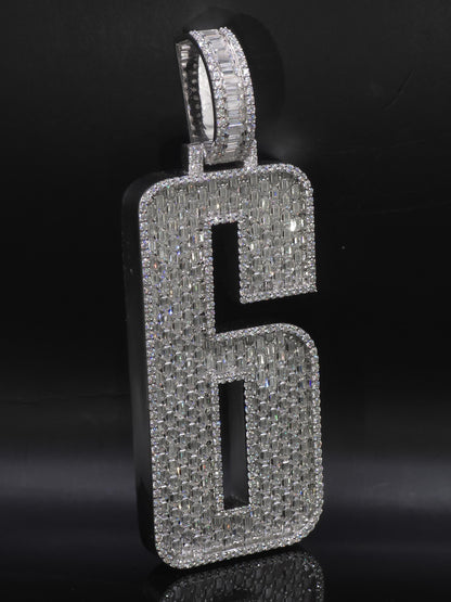 Emerald cut VVS1 Moissanite Layered Number "9" Pendant, Iced out Chunky Pendant, Custom Letter, 925 Sterling Silver / 10k, Hip Hop Pendant