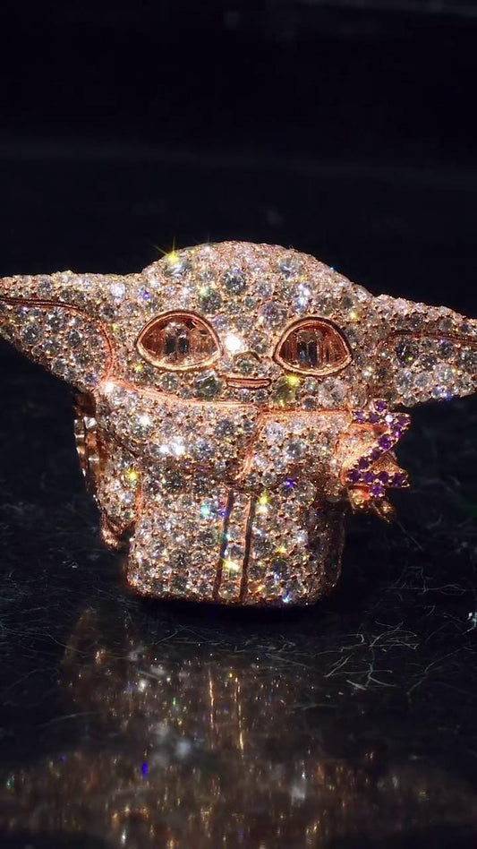 Custom 3D Alien Character Ring | VVS D Color Moissanite | Emerald Cut Eyes | 925 Sterling Silver