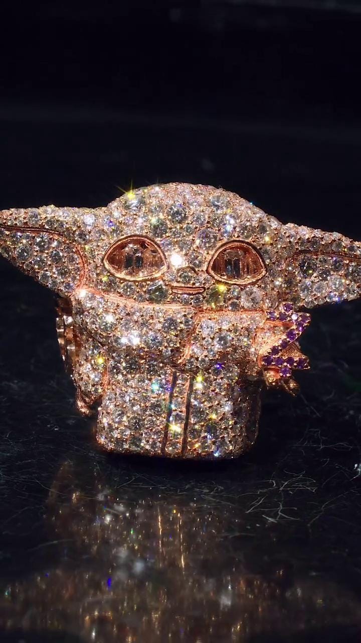 Custom 3D Alien Character Ring | VVS D Color Moissanite | Emerald Cut Eyes | 925 Sterling Silver