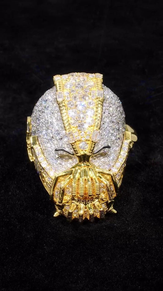 Custom 3D Masked Villain Ring | VVS D Color Moissanite | Two Tone 925 Sterling Silver Hip Hop Ring