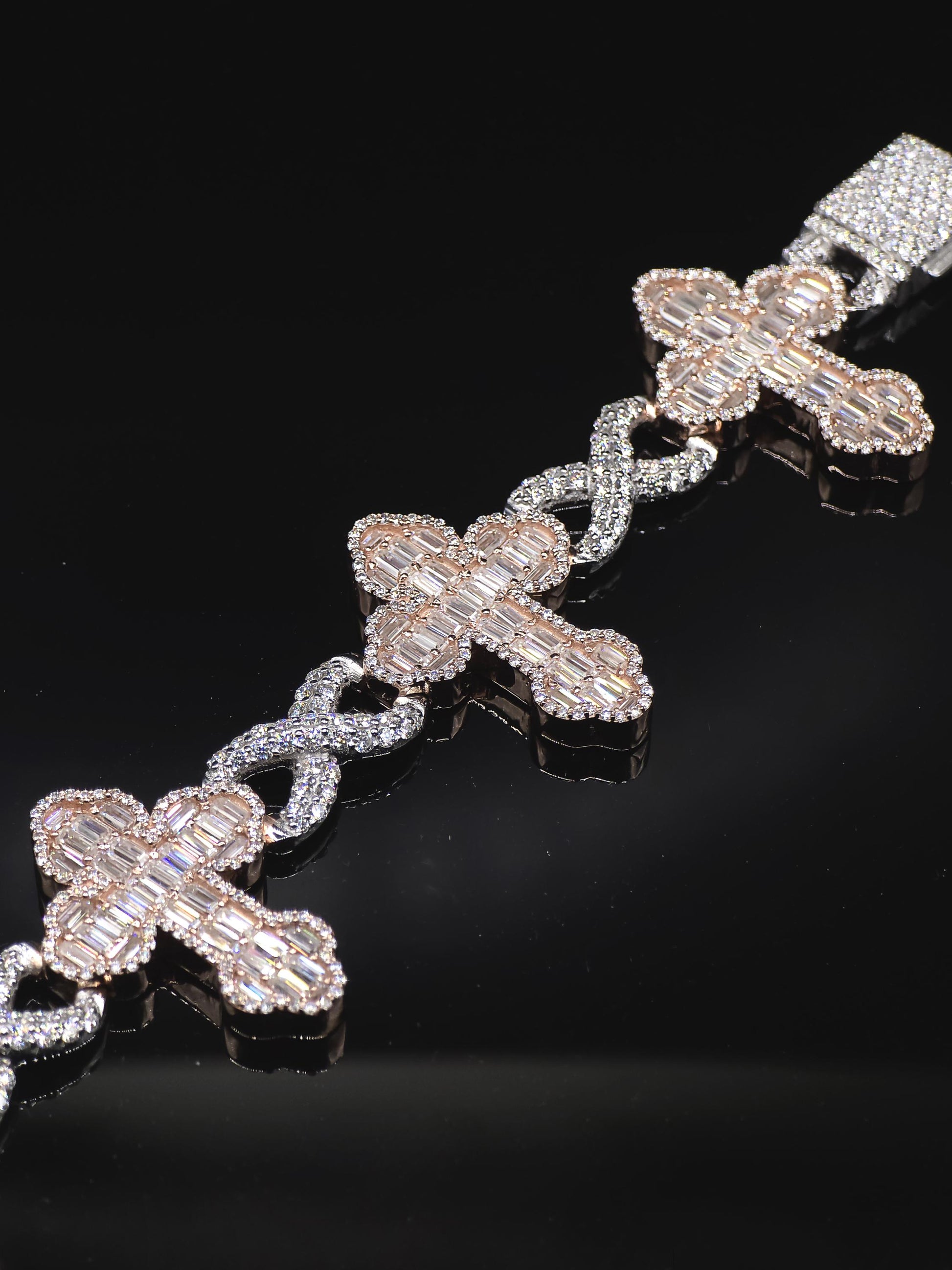 VVS1 Diamond Cross Link Bracelet, VVS1 Quality Baguette Moissanite Diamond, Pass Diamond Tester, Heavy Quality 925 Sterling Silver