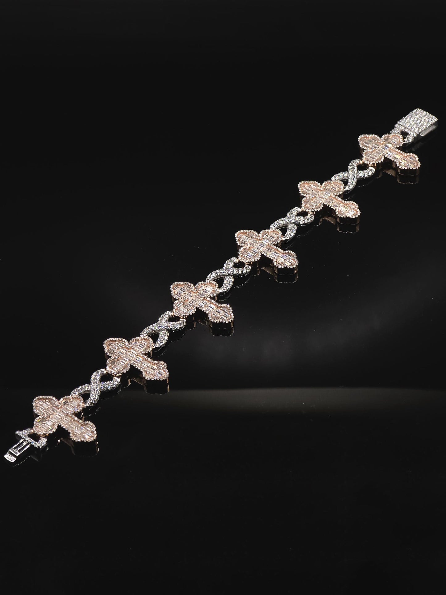 VVS1 Diamond Cross Link Bracelet, VVS1 Quality Baguette Moissanite Diamond, Pass Diamond Tester, Heavy Quality 925 Sterling Silver