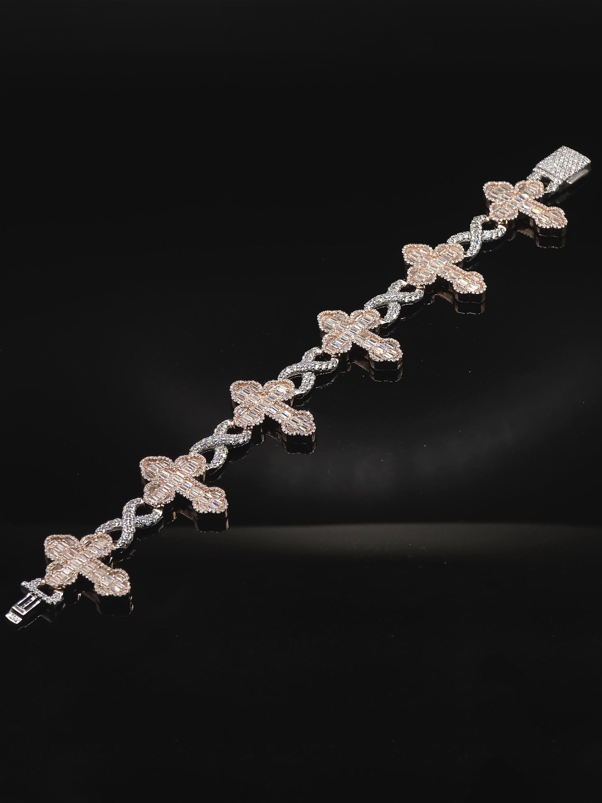 VVS1 Diamond Cross Link Bracelet, VVS1 Quality Baguette Moissanite Diamond, Pass Diamond Tester, Heavy Quality 925 Sterling Silver