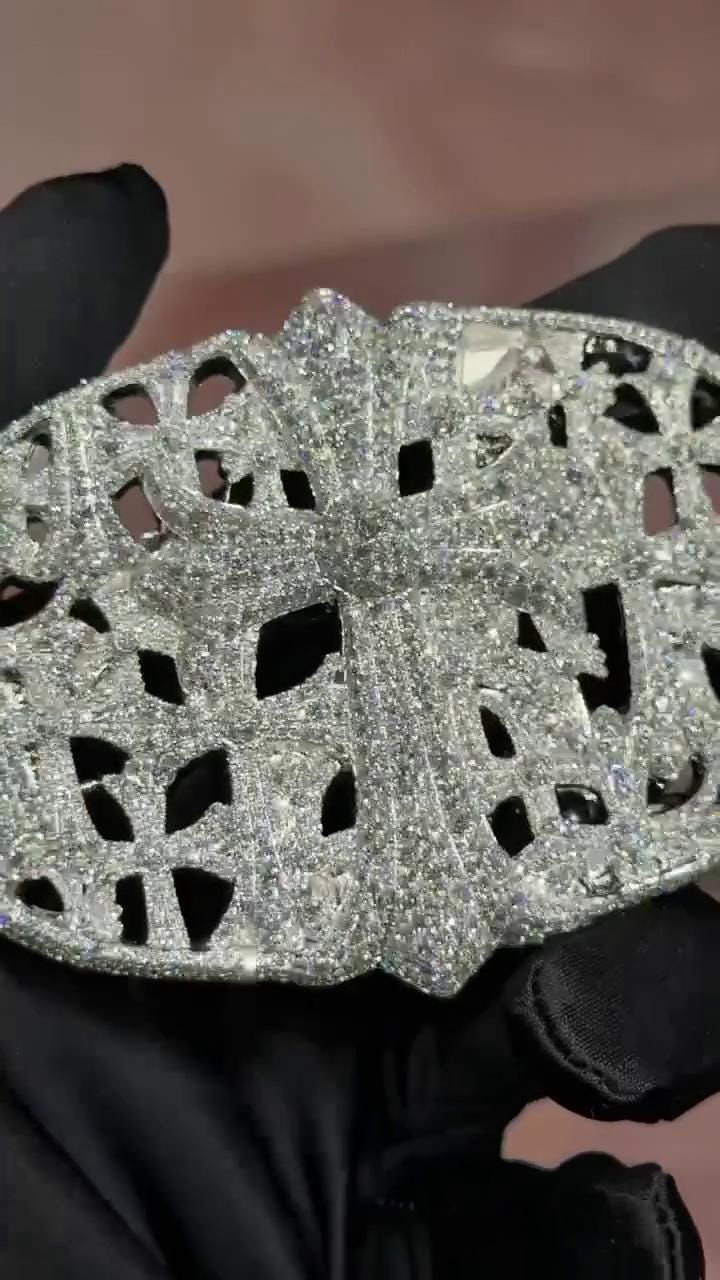 Gothic Cemetery Cross Belt Buckle, Mosaic Set VVS Moissanite Buckle, 925 Sterling Silver Hip Hop Jewelry