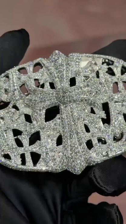 Gothic Cemetery Cross Belt Buckle, Mosaic Set VVS Moissanite Buckle, 925 Sterling Silver Hip Hop Jewelry
