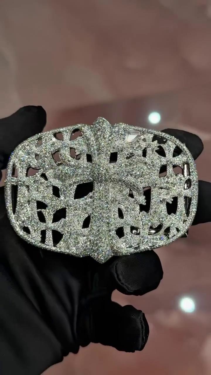 Gothic Cemetery Cross Belt Buckle, Mosaic Set VVS Moissanite Buckle, 925 Sterling Silver Hip Hop Jewelry