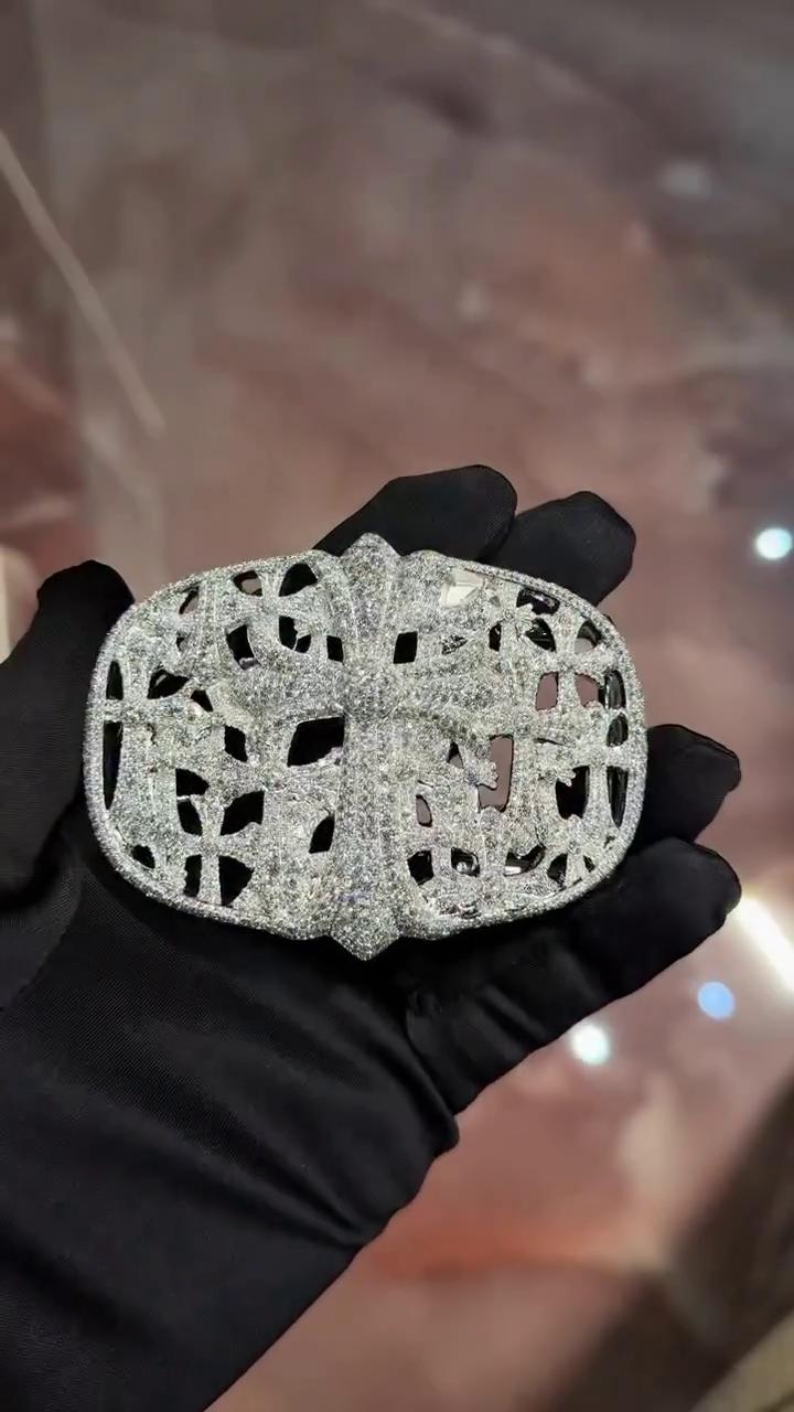 Gothic Cemetery Cross Belt Buckle, Mosaic Set VVS Moissanite Buckle, 925 Sterling Silver Hip Hop Jewelry
