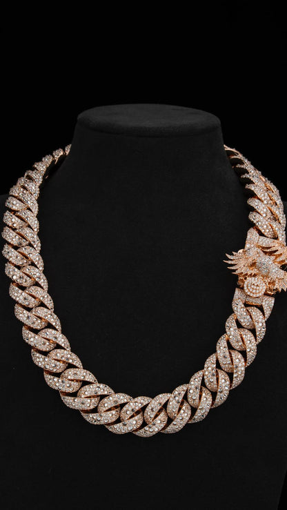 26MM Iced Out Cuban Link Chain | VVS Moissanite | Mosaic Inverted & Regular Set | Eagle Clasp | 925 Sterling Silver | Hip Hop Necklace