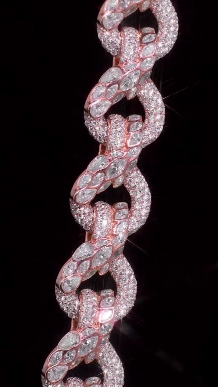 14MM Iced Out Infinity Link Chain, VVS Moissanite, Bezel Set Marquise & Pavé Set Round Cut, Box Clasp, 925 Sterling Silver Hip Hop Necklace