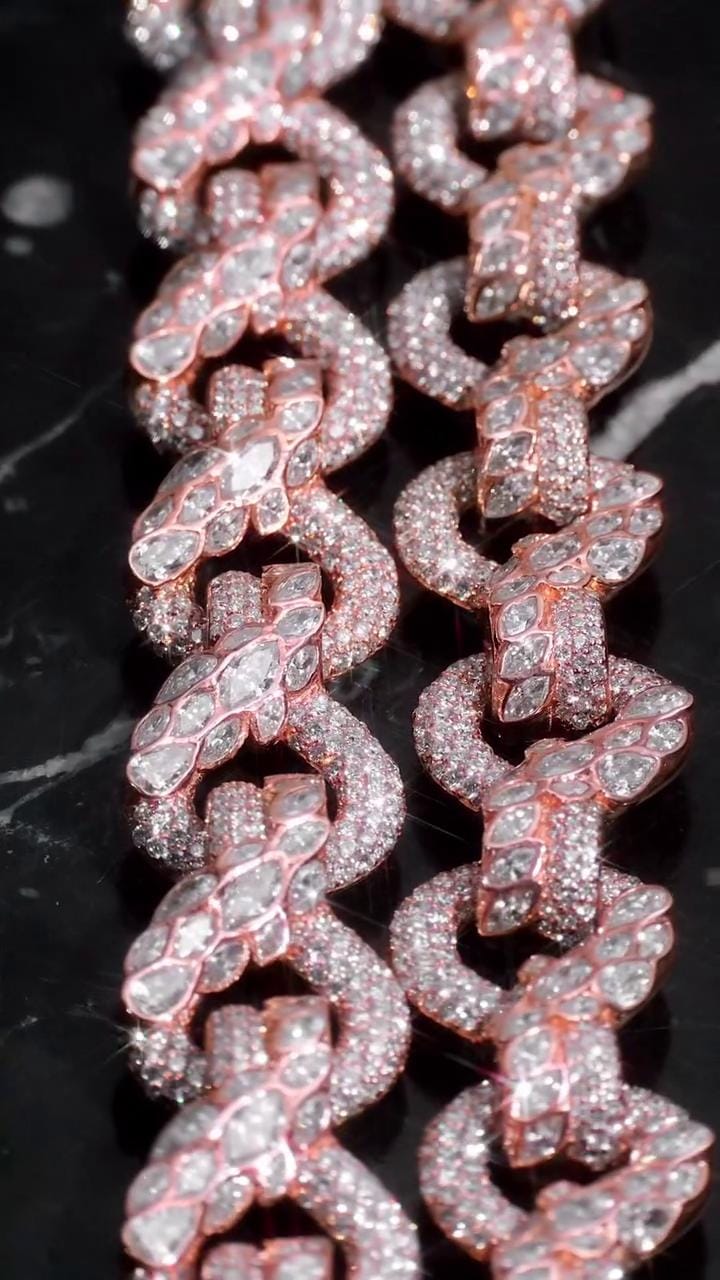 14MM Iced Out Infinity Link Chain, VVS Moissanite, Bezel Set Marquise & Pavé Set Round Cut, Box Clasp, 925 Sterling Silver Hip Hop Necklace