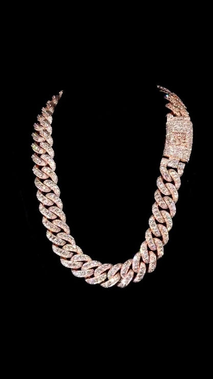 22mm Rose Gold Plated Moissanite Cuban Link Chain, Raised Pointer Iced Out 925 Silver Hip Hop Chain, VVS1 Moissanite Necklace