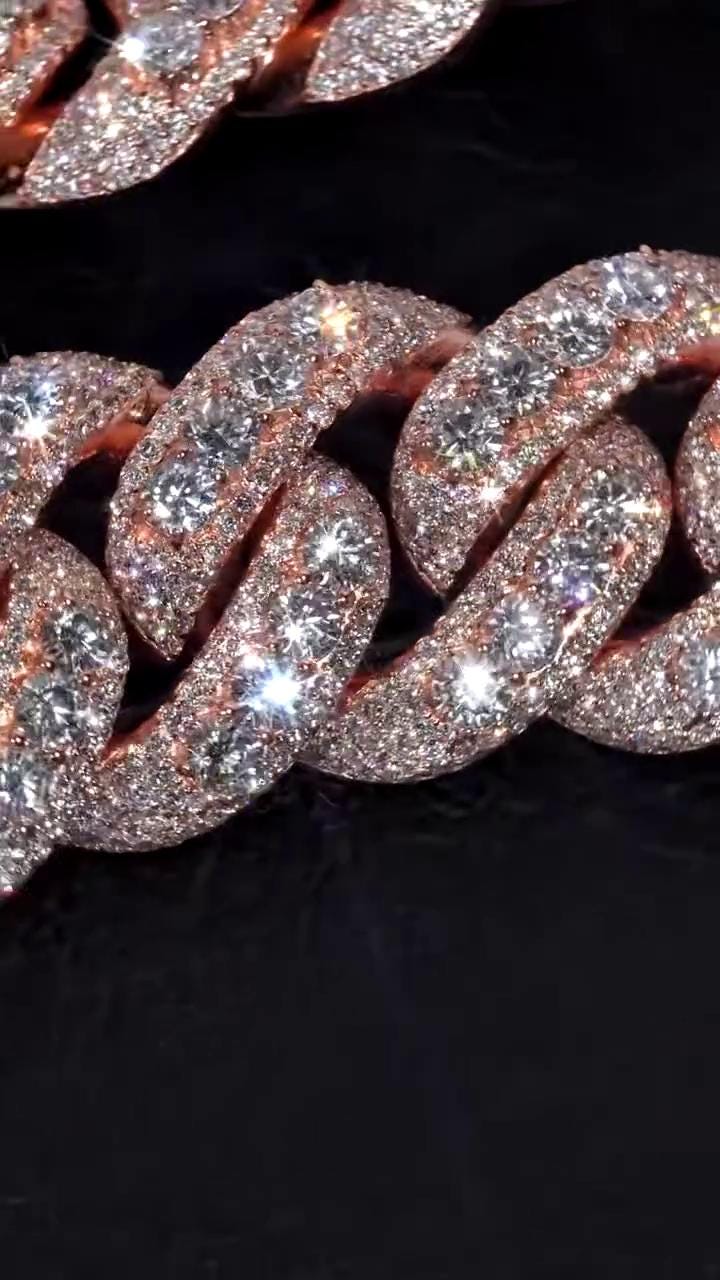 22mm Rose Gold Plated Moissanite Cuban Link Chain, Raised Pointer Iced Out 925 Silver Hip Hop Chain, VVS1 Moissanite Necklace