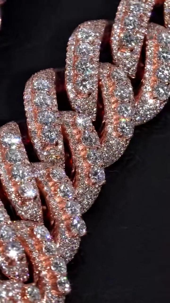 22mm Rose Gold Plated Moissanite Cuban Link Chain, Raised Pointer Iced Out 925 Silver Hip Hop Chain, VVS1 Moissanite Necklace